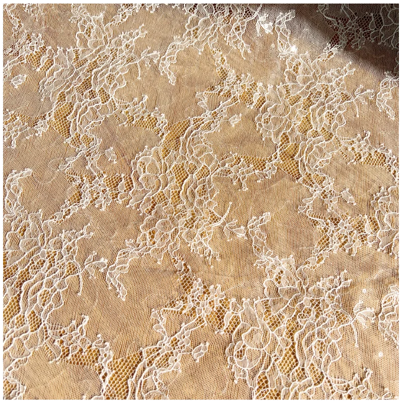 High Quality Off White Color Lace with Small Sequins Shiny Width(Height) 1.5 Meters 2023 NEW