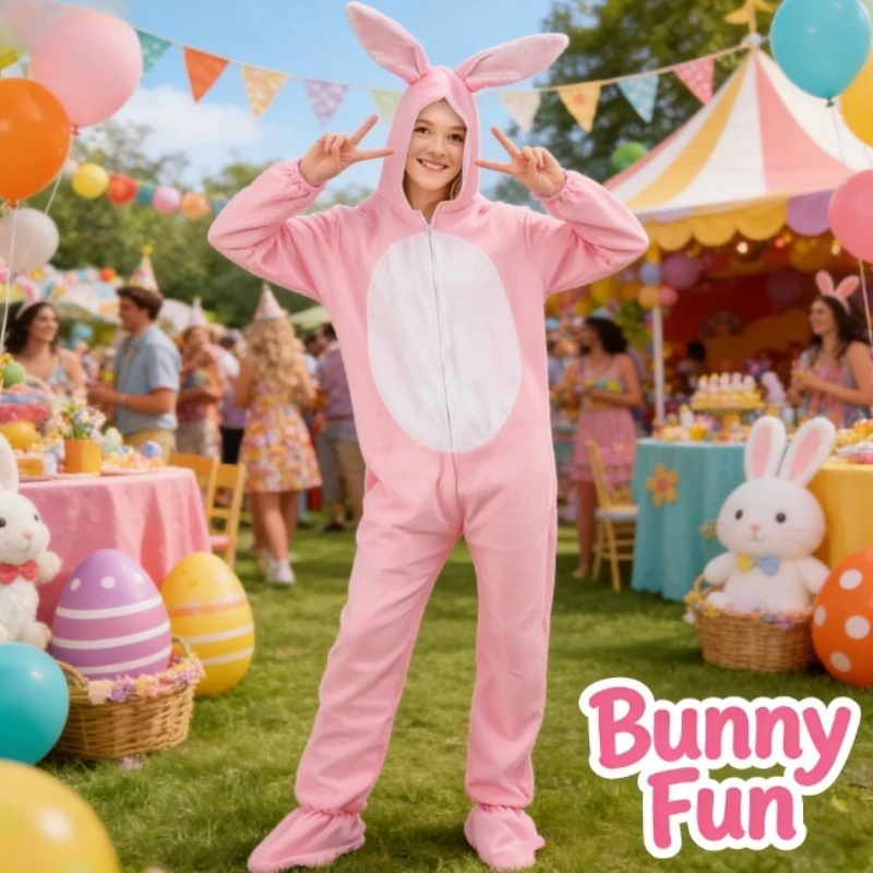 

Розовый костюм кролика для взрослых женщин и мужчин, милый наряд в виде животного, для фестивалей, вечеринок, сценических выступлений, косплей-костюм