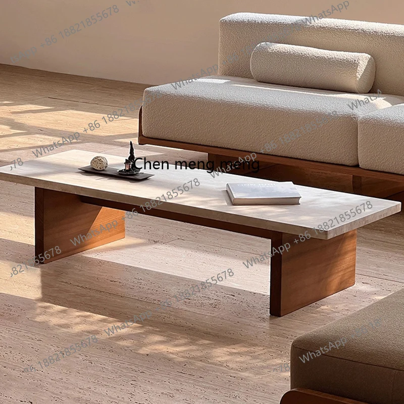 

Natural travertine coffee table rectangular, villa living room household large apartment solid wood coffee table