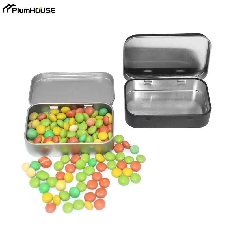 Metal Rectangular Mini Empty Tin Box Tinplate Coin Candy Pill Case Bin Jar Flip Hinged Container Small Organizer Storage Box