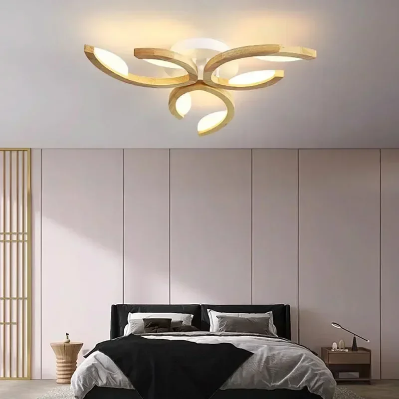 Nordic LED Ceiling Lamp Rubber Wood Log Bedroom Room Simple Modern Solid Wood Living Room Wooden