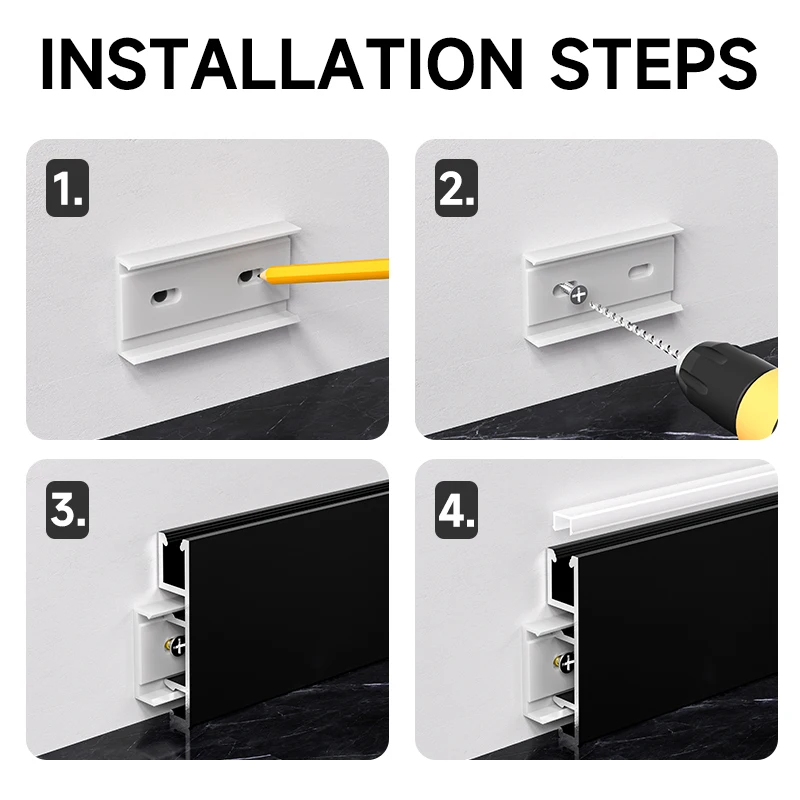 Afbeelding 4: Aluminium LED Top Light Plint 50cm 4 Stuks 3 Kleuren, Opwaartse Lichtplint Trim voor Woonkamer Slaapkamer Vloerlijsten