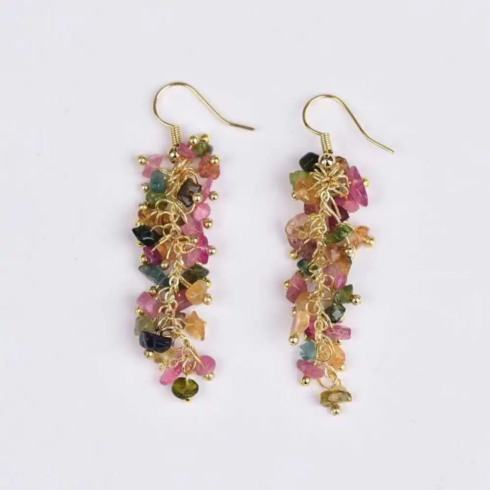 Natural Tourmaline Gravel Earrings Grapes Chain Eardrop Freshwater Diy New Lucky Women