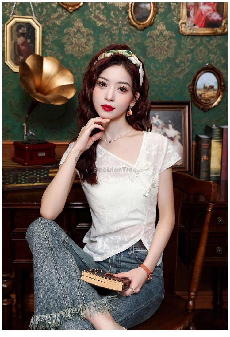 2025 chinese style classical fashionable qipao top trendy design sense irregular chiffon blouse elegant lady party versatile top