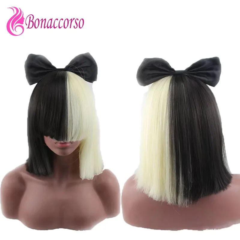 Sia Star Singer Cosplay Wig Black Light Gold Mixed Color Synthetic Short Straight Wig This Is Acting Anime Coser Wig Daily Party