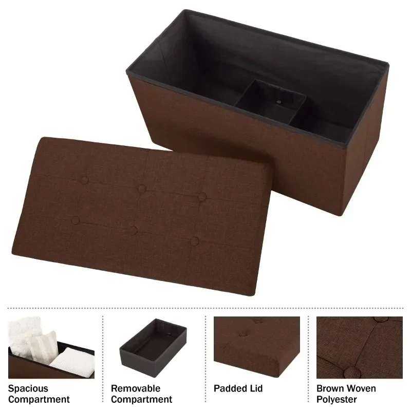 مقعد تخزين قابل للطي مقاس 30 بوصة مع صندوق تخزين قابل للإزالة (بني)