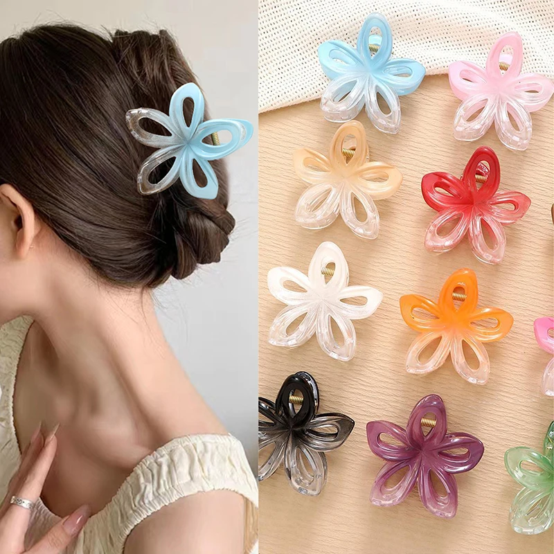 Fashion Sweet Gradient Hollow Flower Hair Claws For Women Girls Hairpins Summer Beach Hawaiian Headwear Hair Accessories