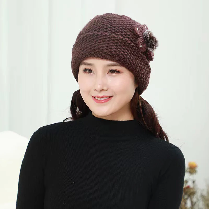 Beanies For Women Winter Hats Fashion Head Warmer Floral Cross Knitted Hat Ladies Warm Winter Hat Women Hat