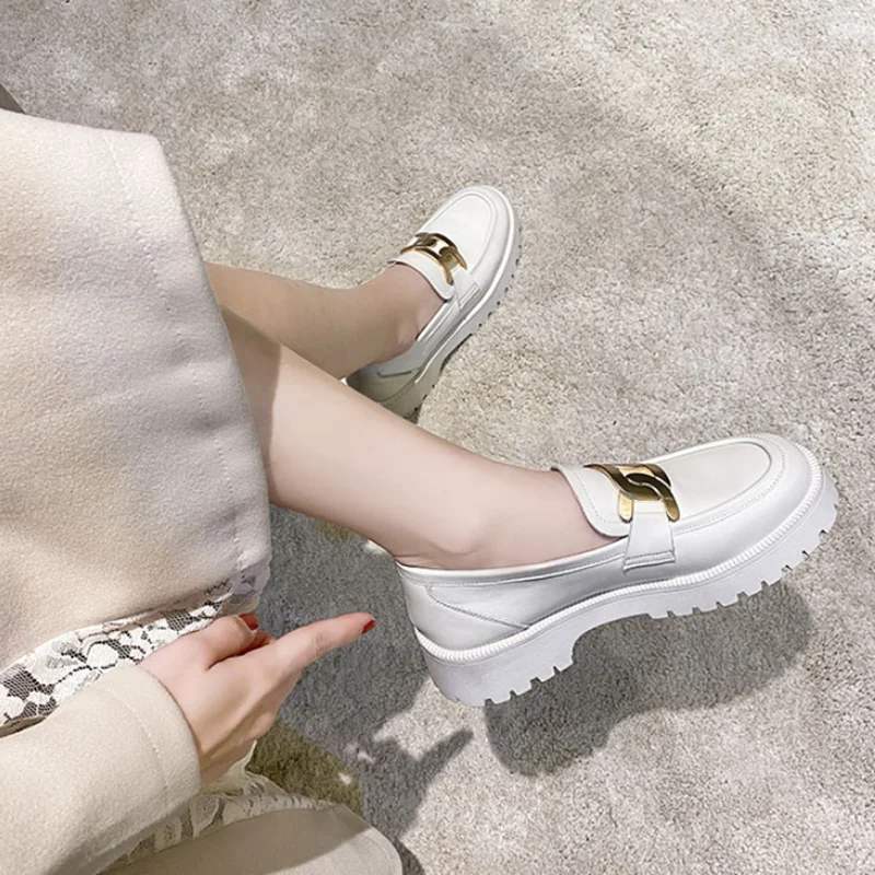 DIMANYU Loafers Shoes Women Spring New White Slip-on Ladies Sneakers Genuine Leather British Style Trend Girl Shoes Students