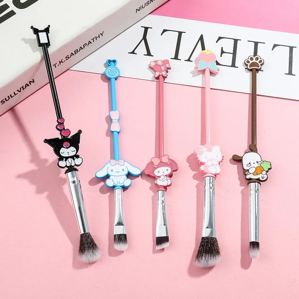 Kawaii 5Pcs Sanrio Makeup Brush Hello Kitty Kuromi Melody Cosmetics Blush Eyebrow Lip Eyeshadow Brush Beauty Tools Girls Gifts