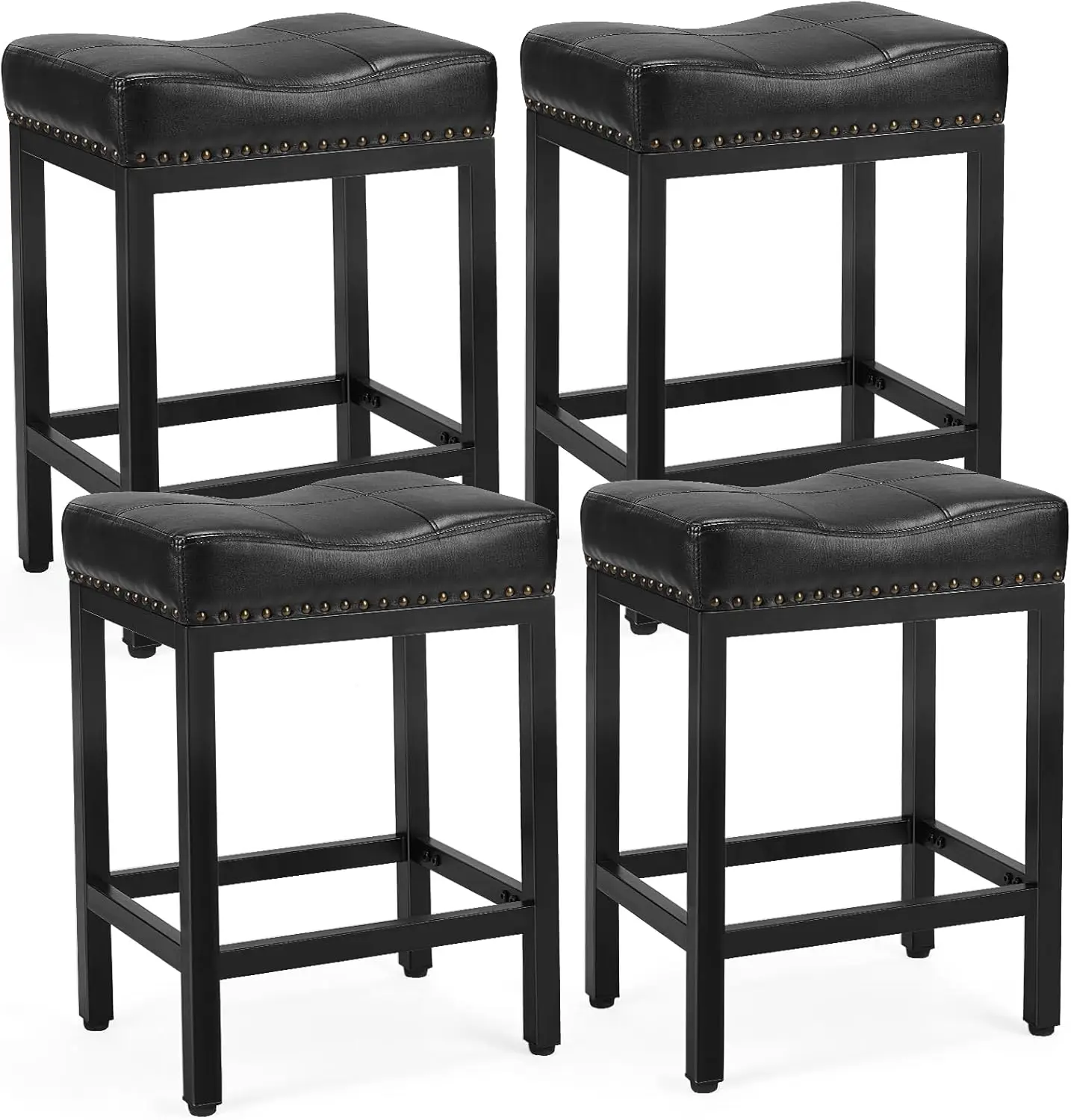 Dumos Bar Stools Set Of 4， 24 Inch Counter Height Bar Stools, Upholstered Modern Kitchen Barstools With Metal Base, Pu Leather