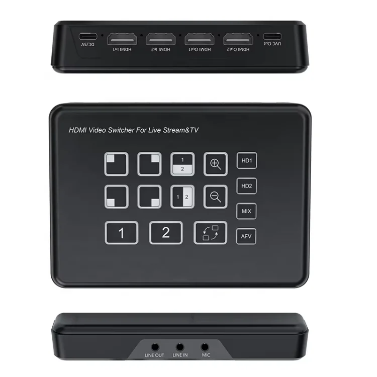 Micro Broadcast Mixer, 2 HDMI Input Live Switcher with Loop-Through & USB Audio Interface for Content Creation - view 6