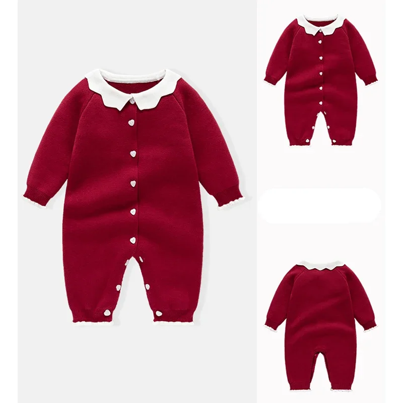 2025 New Autumn Infant Baby Girls Knitted Jumpsuit Toddler Baby Girl Knitted Romper 0-24M Kids Knitted Clothes