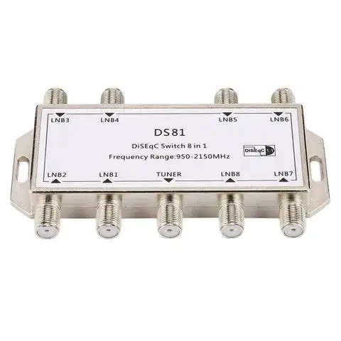 DS81 8 in 1 sakelar satelit DiSEqC penerima LNB Multiswitch tugas berat seng Die-cast krom diperlakukan