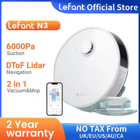 Lefant N3 Robot Vacuum Cleaner with Mop,6000pa,dToF Laser Navigation, Sonic Vibration Wash 12000/min,Ultrasonic Carpet Detection