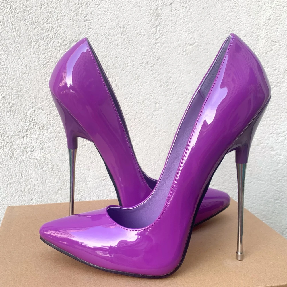 

Newly 16cm Extreme Metal Thin High Heels Stilettos Sexy Purple Pumps Runway Cross Dresser Fetish Model Catwalk Unisex Shoes