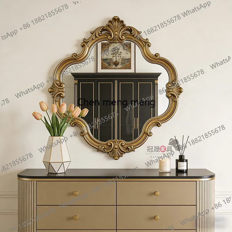 European retro carved bathroom mirror wall-mounted special-shaped bathroom makeup mirror French living room