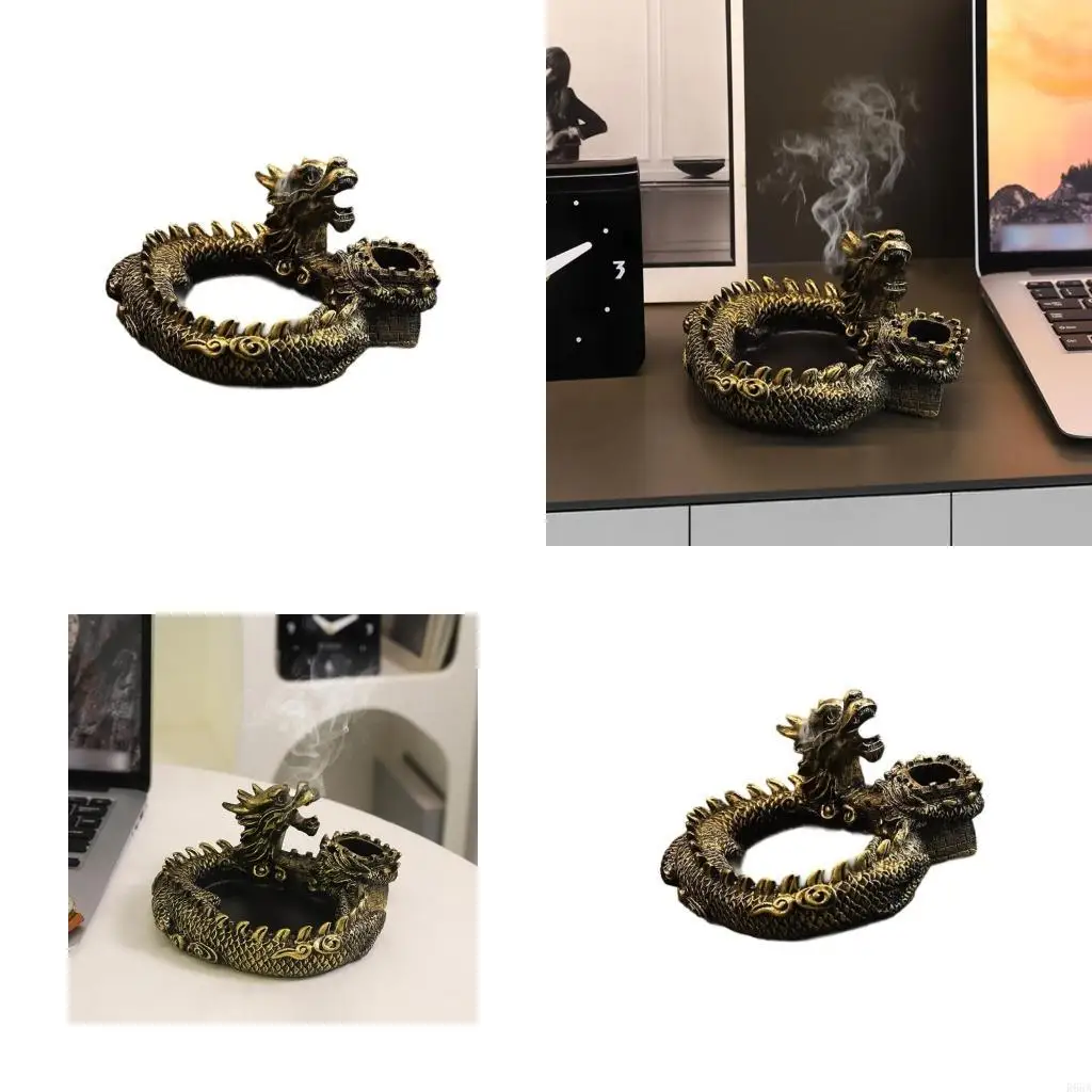

R66A Dragon Design Ashtray Traditional Chinese Ashtray Home Desk Decorative Accessory