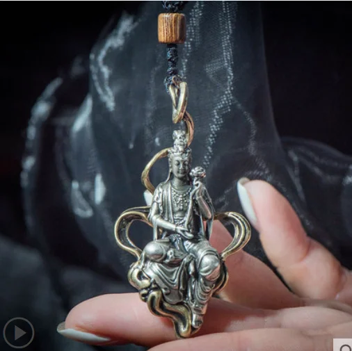 

Sterling Silver Buddha Pendant Buddha Statue Silver Necklace Men's and Women's Retro Pendant Safe