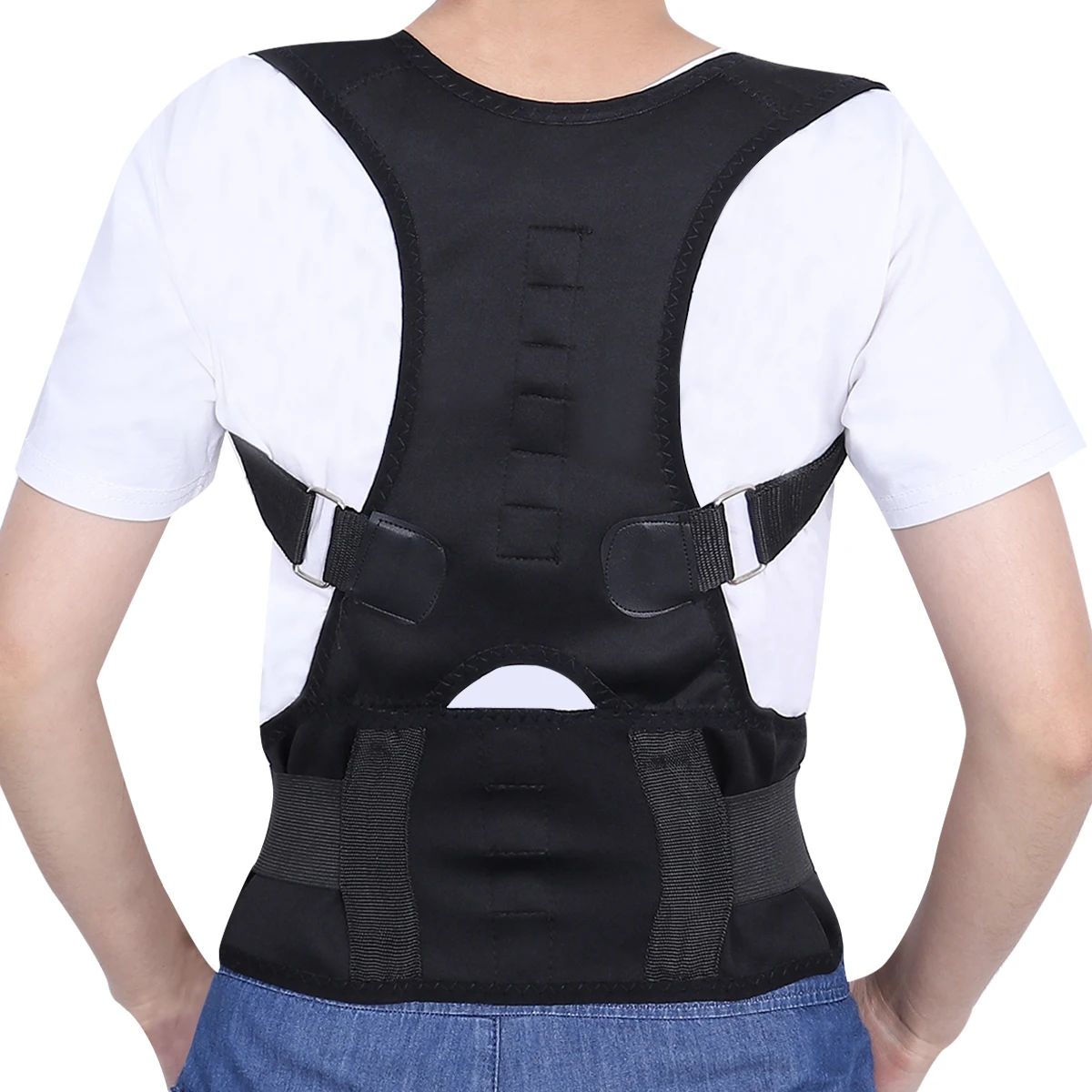 

Magnetic Therapy Belt Back Posture Corrector Anti Hunchback Black Women Man Adjustable Strap Supports Shoulders Waist Health