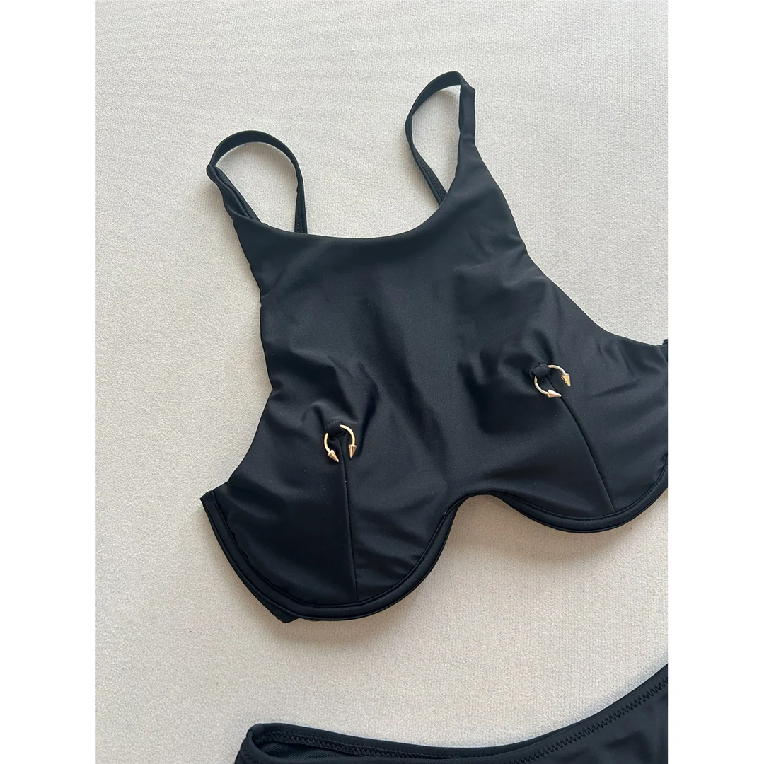 Bikini mit hohem Halsausschnitt und Bügel, Damen-Badeanzug, zweiteiliges Bikini-Set, brasilianischer Schnitt, gepolsterter Badeanzug, Badebekleidung, Modell V7514. – Detail 9