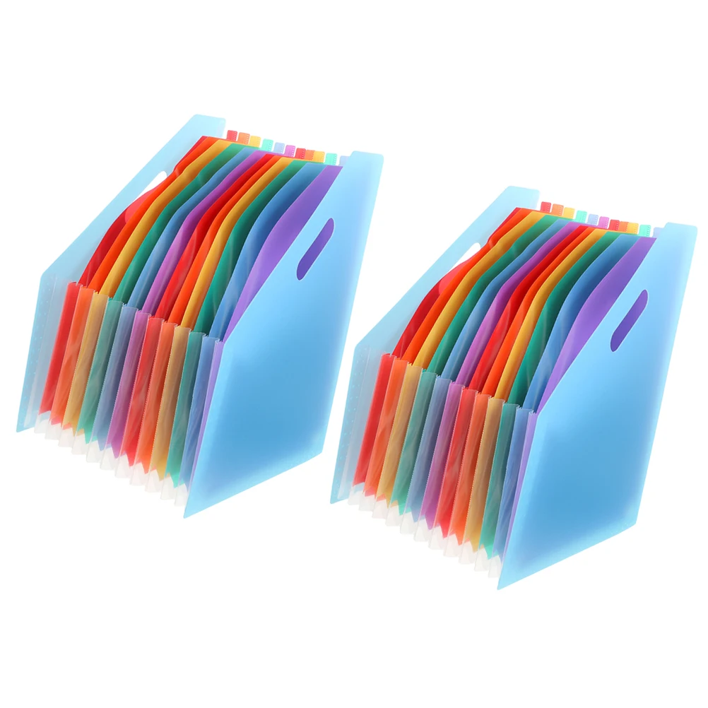 

2pcs Expandable File Folder Plastic Document Organizer Accordion Files Holder For Receipts Bills Papers Desktop Office Supplies