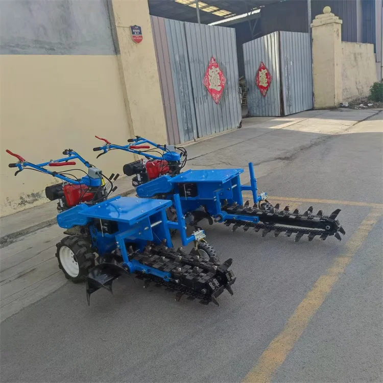Single Double Chain Pipeline Ditching Farmland Ditch Digging Machine Hand Farm Ditcher Trencher Ditcher Garden Machine