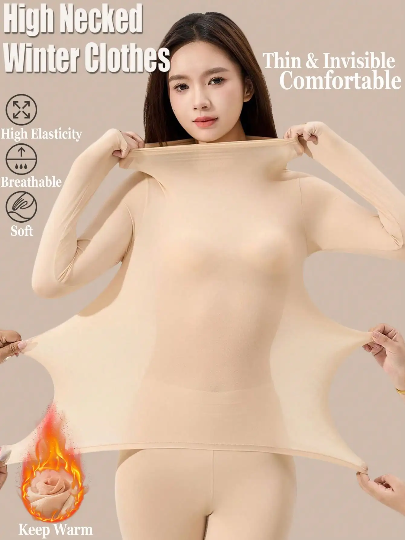 Camisetas sin costuras de cuello alto para mujer, camiseta térmica de manga larga, camiseta interior redonda para mujer, camisetas interiores ajustadas de alta elasticidad