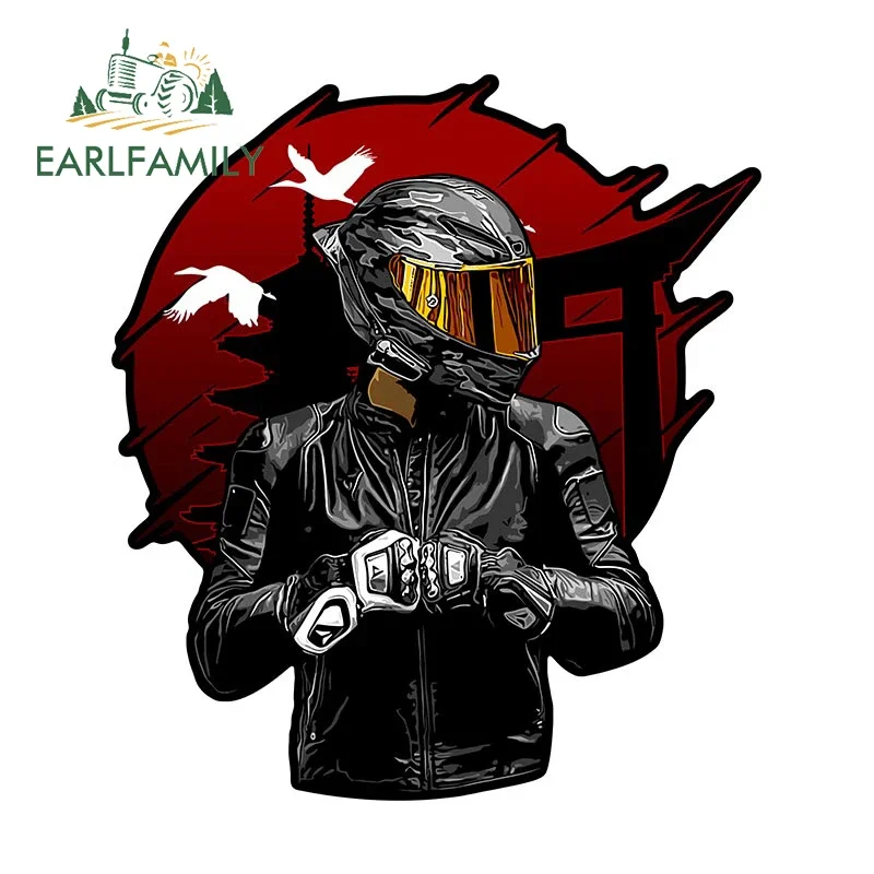 EARLFAMILY Sakura Racer Samurai Car Sticker JDM Creative Biker Man Helmet Decal Windows Car Trunk Decoration Vinyl Car Wrap