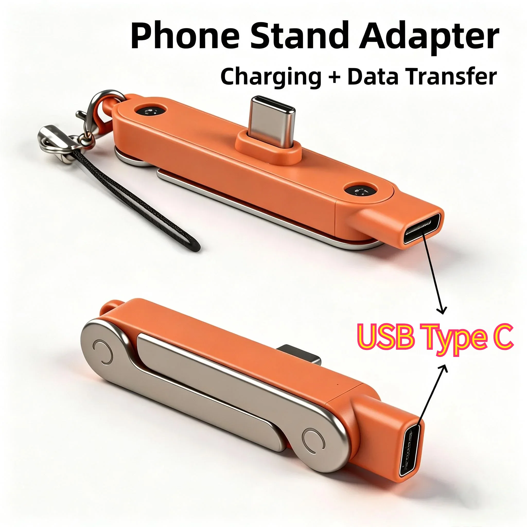 USB Type C Phone Charging Bracket Adapter 240W Fast Charging OTG USB-C Male to USB-C Female Converter With foldable Holder Stand