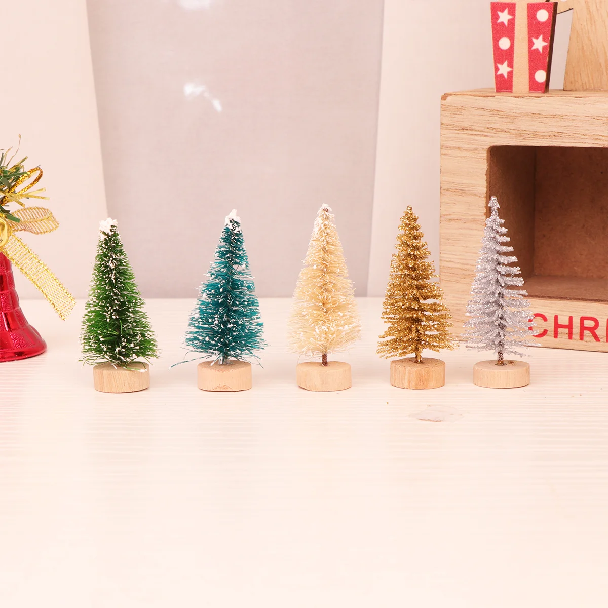 

60 Pcs Living Room Decoration Artificial Mini Christmas Trees Fake Snow Frost Bamboo