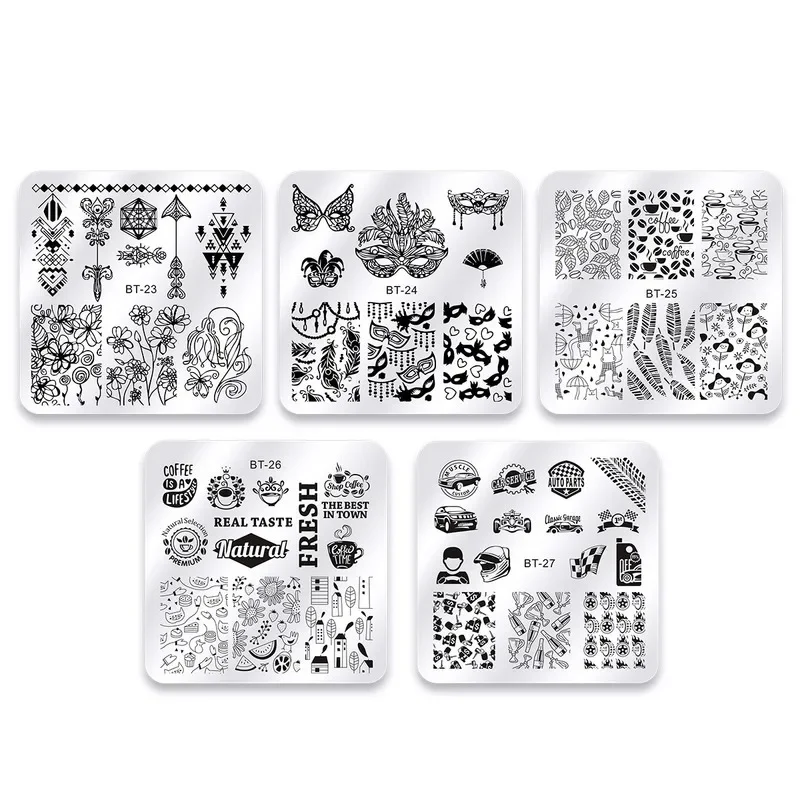 Nail Stamping Plates Animals Line Pictures Nail Art Plate Stamp Templates Flowers Marble Leaves DIY Nail Plate Stencils Printing