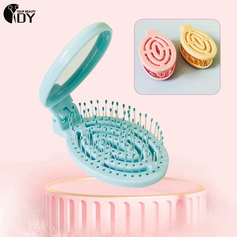 

Мини-мультяшная расческа с подушкой безопасности и зеркалом для макияжа, складная маленькая расческа для волос с зеркалом, массажная гладкая расческа, аксессуары для укладки волос