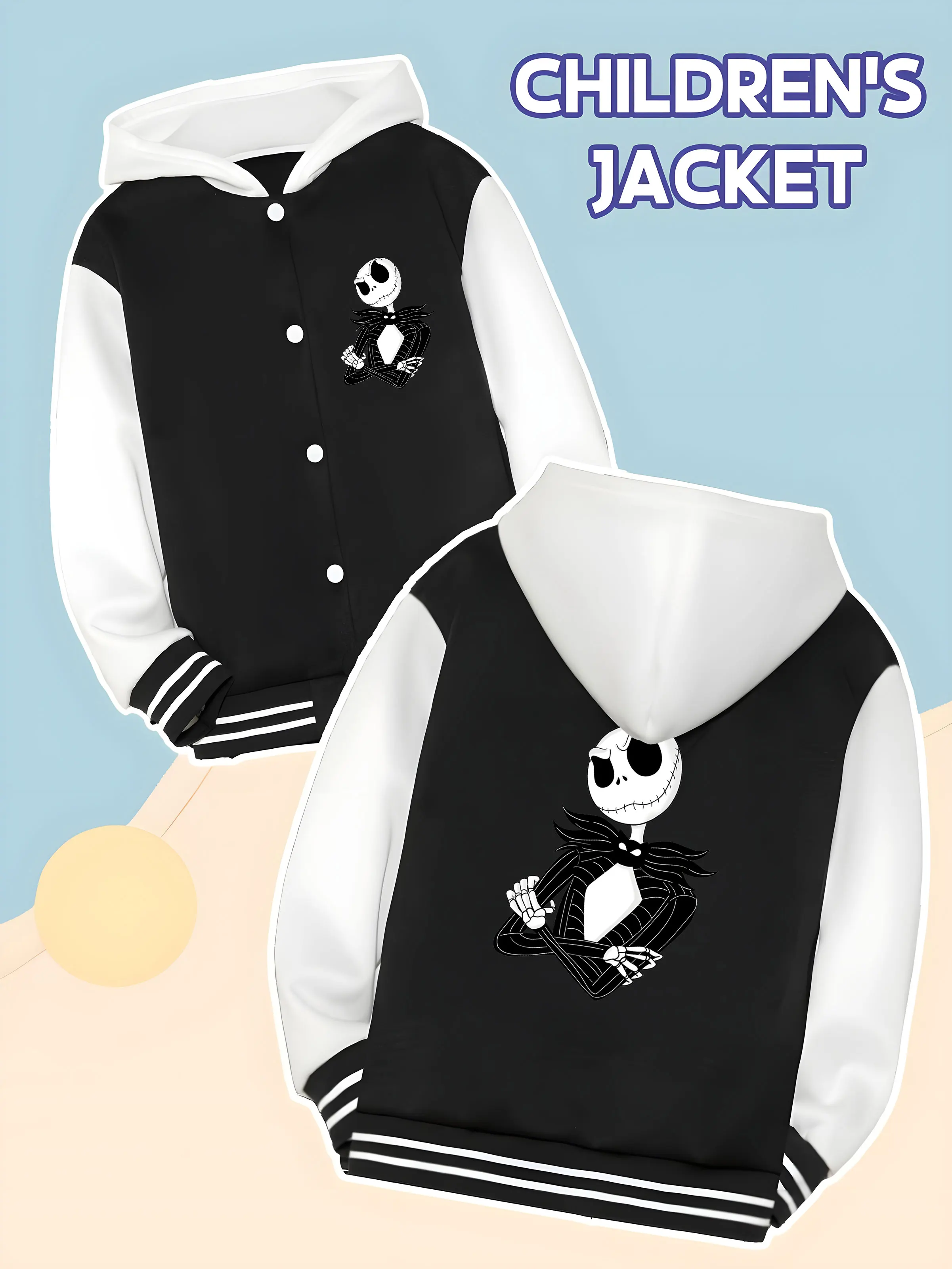 

MINISO Disney Christmas Eve Scar Boys' Baseball Jacket - Jack Skull Print, Trendy, Satisfies Children's Personalized Dressing