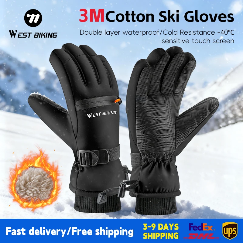 

WEST BIKING 3M Cotton Ski Gloves Winter Thick Warmth Protection -40°C Cycling Commuting Waterproof Thermal Gear Touch Screen