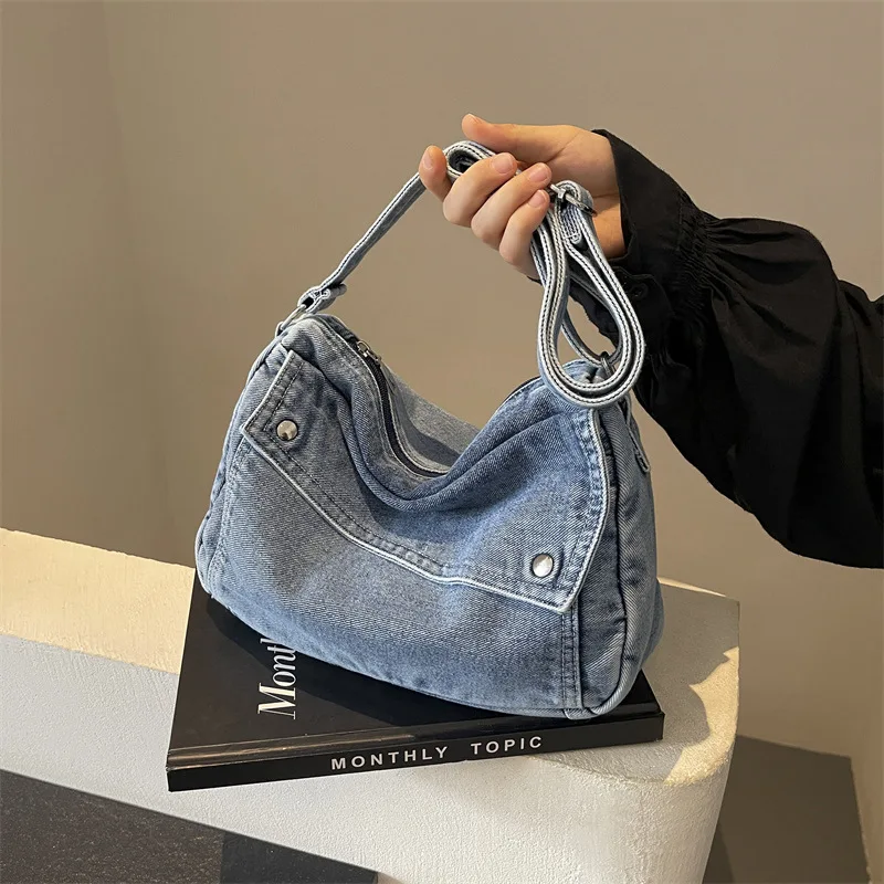

Lazy Chic Shoulder Tote - Student's Recycled Denim Crossbody Bag, All-Day Ergo Carry System with Hidden Tech Pockets