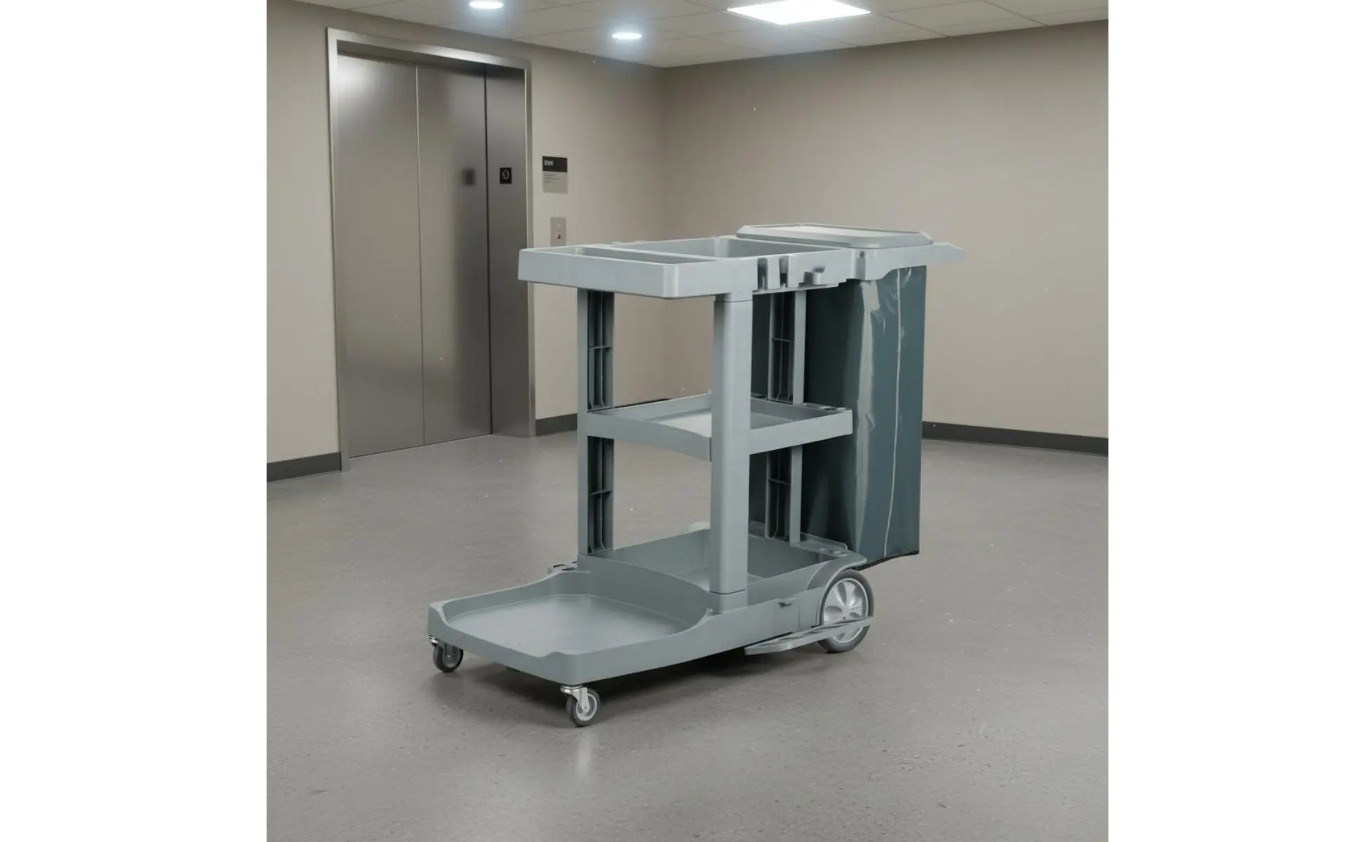 Professional Cleaning Trolley on Wheels Large Capacity Janitor Cart with Vinyl Bag Multi-Shelf Utility Cart Sturdy Duty