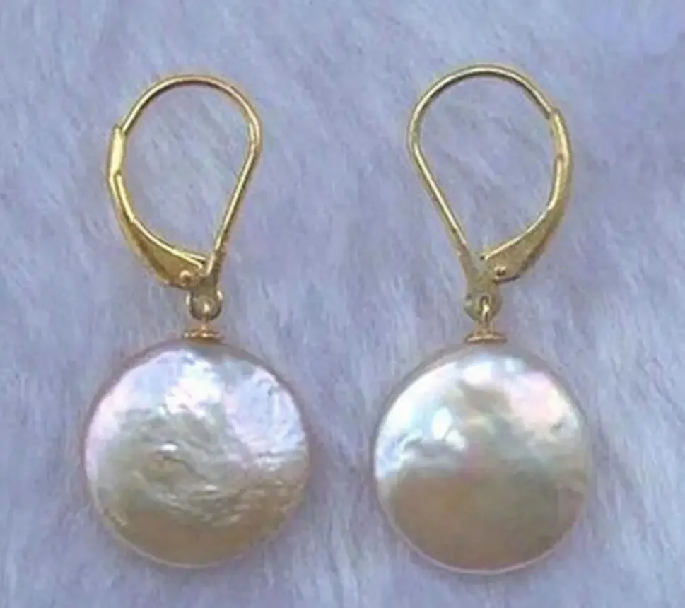 

Модные украшения из натуральной натуральной белой жемчужины в форме монеты 11-12 мм, серьги из 14-каратного золота