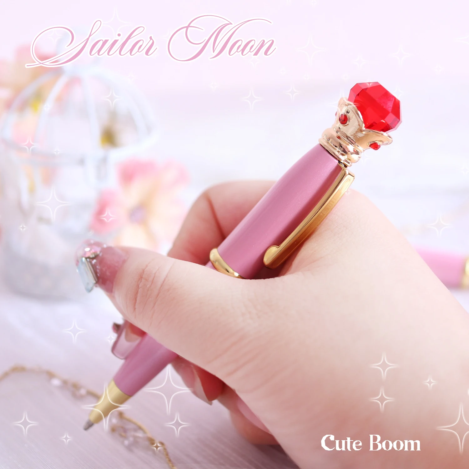 

In Stock Anime Sailor Ballpoint Pen Cute Pink Transformer Pen Portable Student Stationery Cosplay Gift