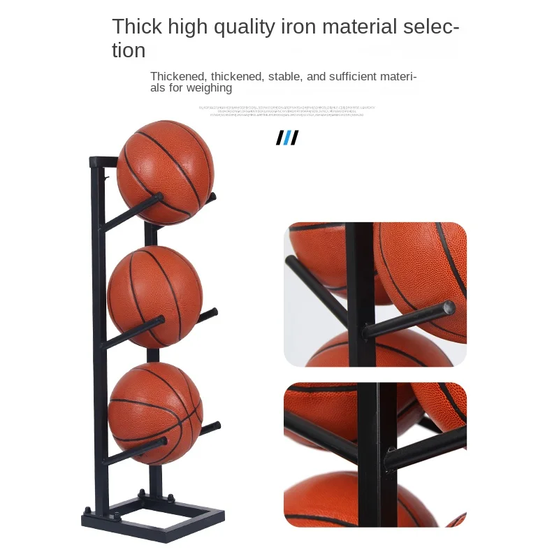 Rak Display Bola Basket Indoor Kustom dengan Empat Bola Warna Hitam dengan Satu Sisi Aksesori