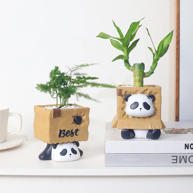 Panda in Box Theme Mini Flower Pot, Perfect Indoor Planters for Mini Succulents & Cacti, Cute Desk Pots for Home Decor