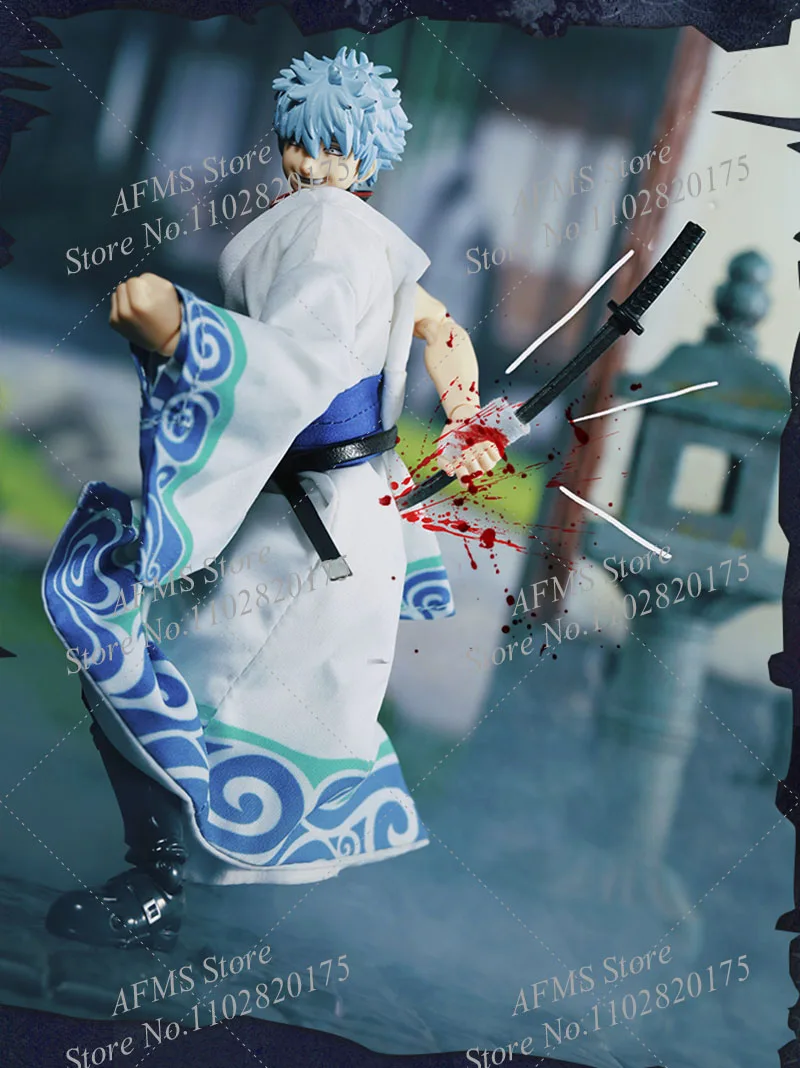 1/12 مقياس تحصيل الشكل أنيمي بوي الساموراي رداء كيمونو أبيض أزرق أنماط التمرير طباعة صالح 6 بوصة عمل الشكل الجندي #4