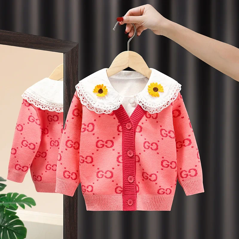 Infant Baby Girl Knitting Sweater Cardigan Toddler Baby Girl Jacquard Sweater Coat Autumn Korean Style Long Sleeve Cardigan Coat