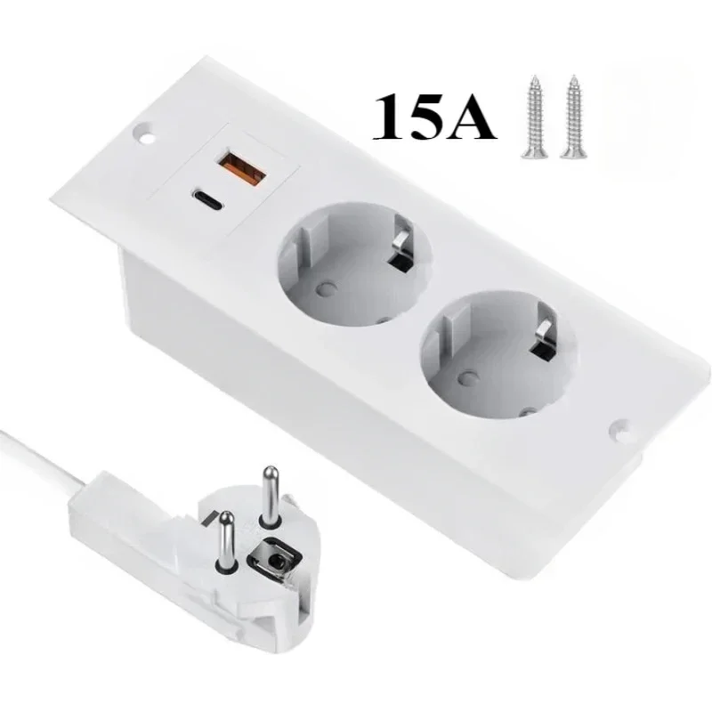 

EU Table Recessed Sockets KR 1 USB-A and 1 Type-C Built in Desktop Hidden Power Outlet with 2M Extension Cord For Office kitchen