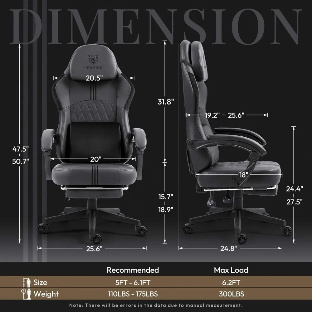 Gaming Chair with Footrest and Pocket Spring Cushion,Cooling Gel and Massage Lumbar,Adjustable Ergonomic Computer Chair