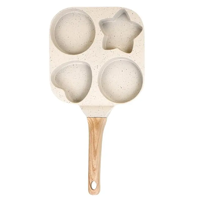 B62B-Detachable Handle Multi-Shape Breakfast Pan, Non-Stick Egg& Pancake Pan For Stove, Cute Design For Families White