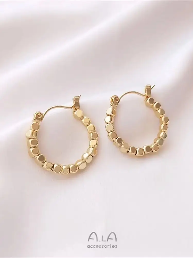 

14K bag real gold square bead earring net red tide temperament female earring South Korea simple fashion earring products