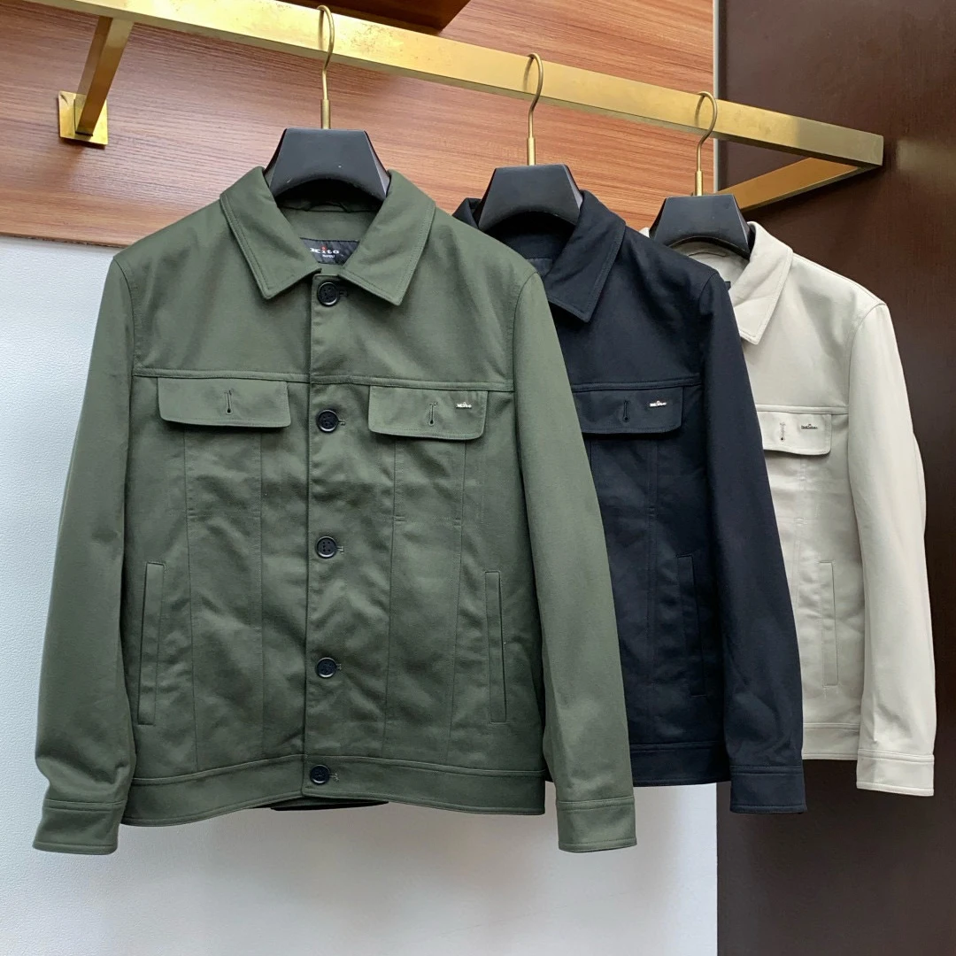 

Kiton autumn and winter new solid color versatile retro tooling double pocket men's lapel shirt jacket