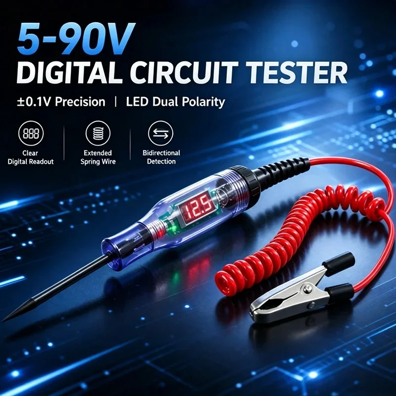 Lorvmed 5‑90V AC/DC LED Car Test Pen IP65 Rated Circuit Fuse Detection Testing Tool