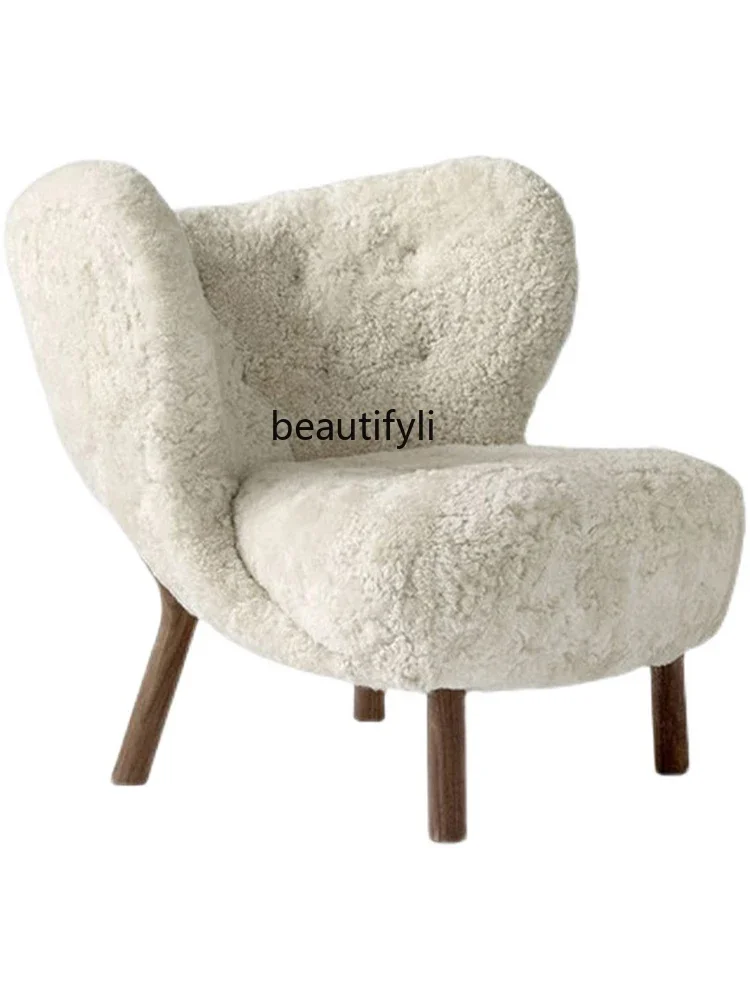 

Nordic lamb wool single sofa living room balcony retro cream leisure chair designer, sofa wabi sandy wind